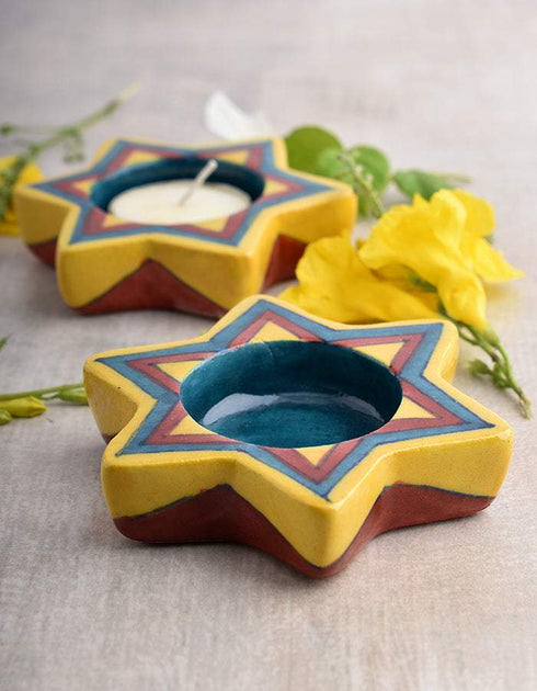 Blue Pottery T-Holder Set Of 2 Pcs.
